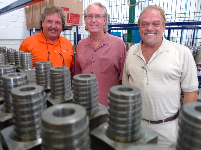 Left to right: Roger Girard, president of Ace Drilling Supplies; Dudley Baker, founder and editor of Common Stock Warrants and Junior Mining News; and, Serge Lussier, operations manager of Ace Drilling Supplies.